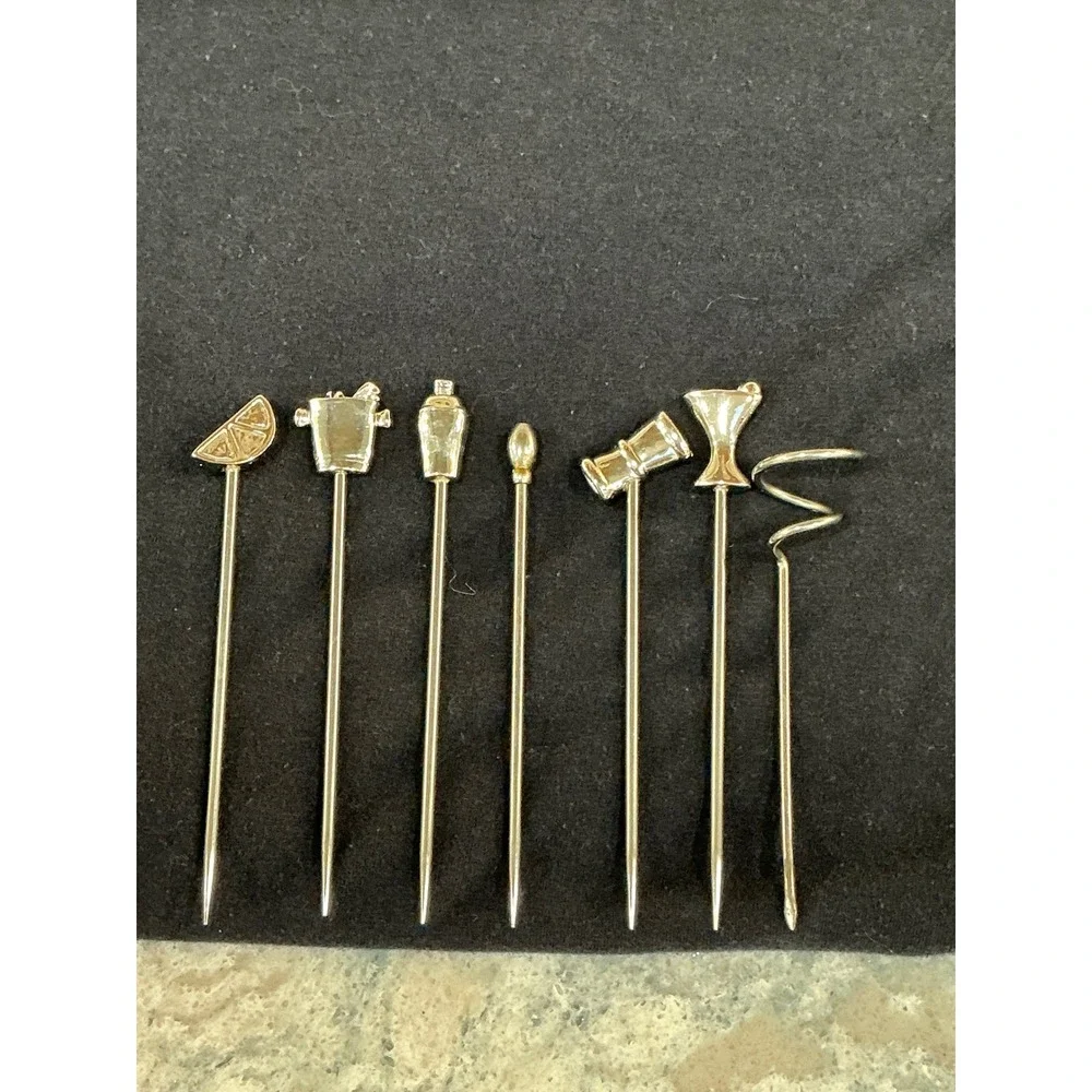 Cocktail Picks 7pc Set 4in Silver Metal Barware Garnish Skewers